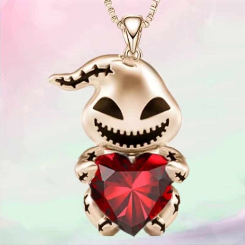 Oogie Boogie Character Red Heart Charm Metal Pendant Necklace